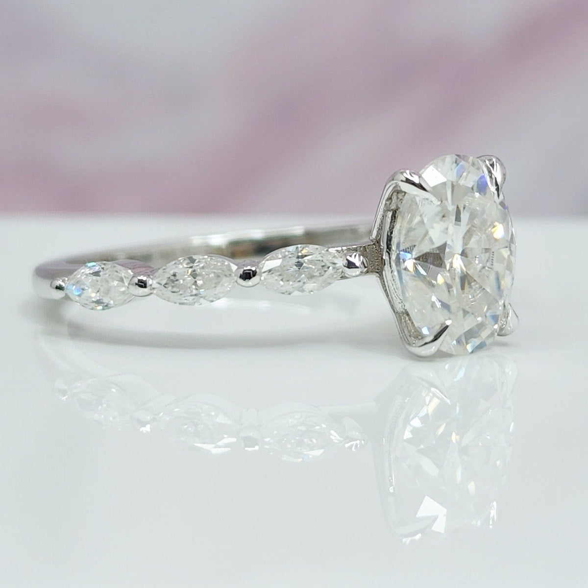 Amazing Sparkle 1.2 Carat Oval Cut and Marquise CVD Diamond Engagement Ring