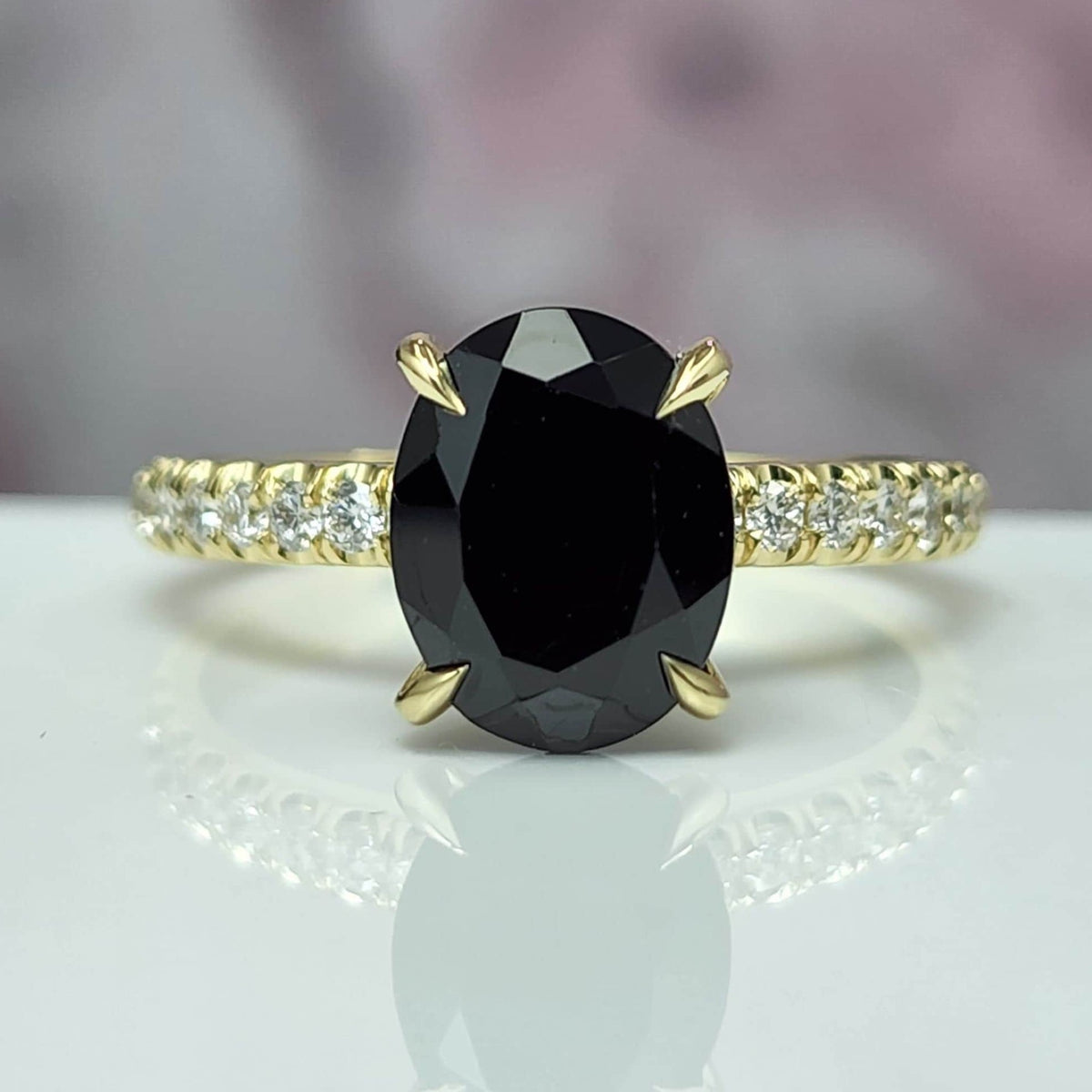 Black Diamond Oval Engagement Ring, 2 Carat 9X7 Oval Diamond Ring, Oval Solitaire Ring, 14K 18K Yellow gold Oval Cut engagement Ring