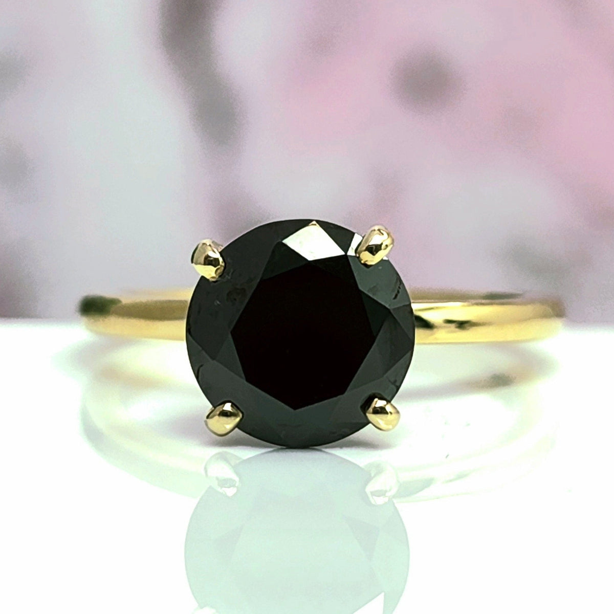 Black Natural Diamond Engagement Ring, Yellow Gold,  Hidden Halo Black Diamond Ring, Gift Proposal Ring black diamond