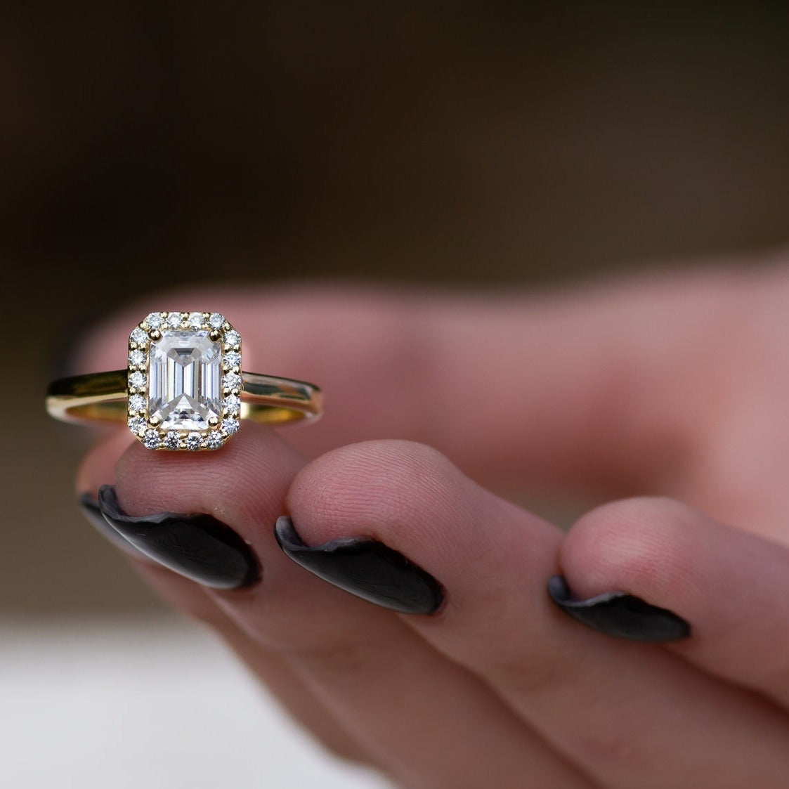 D VVS Diamond CVD Halo Beautiful Dainty Statement Engagement Ring Emerald Cut Certified Lab Diamonds Anniversary Gift