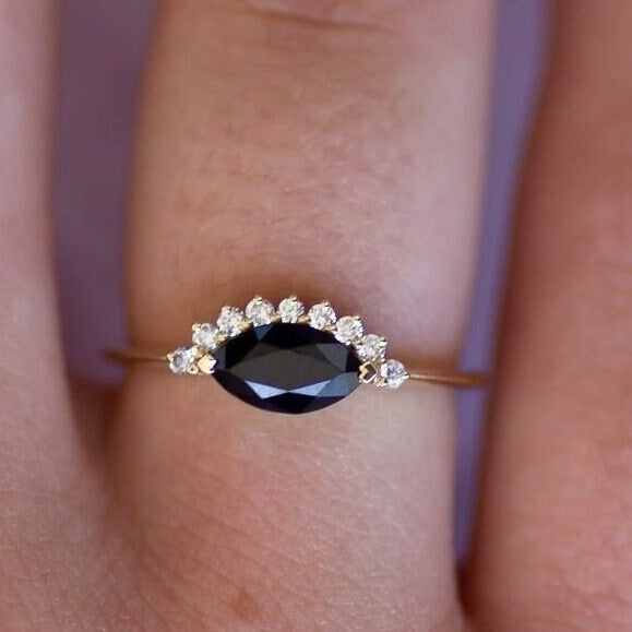 Marquise Black Diamond Ring  Shape Art Deco Stackable Ring For Birthday Evil Eye Ring Valentines Gift For Her