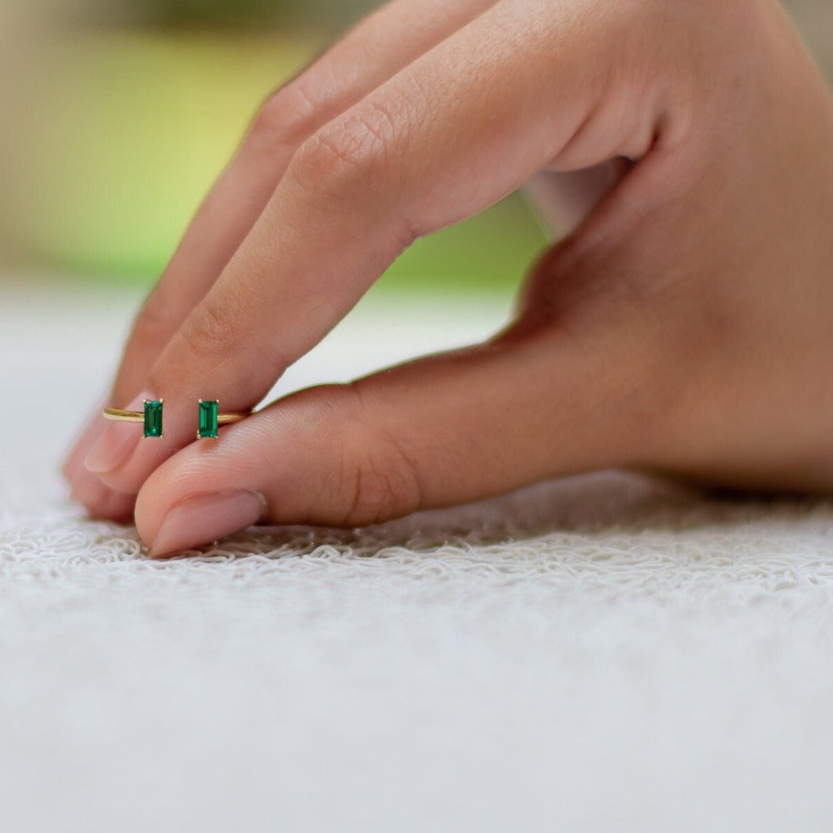 Beautiful Delicate Open Ring for Her Green Emerald Baguette Anniversary Affordable Ring