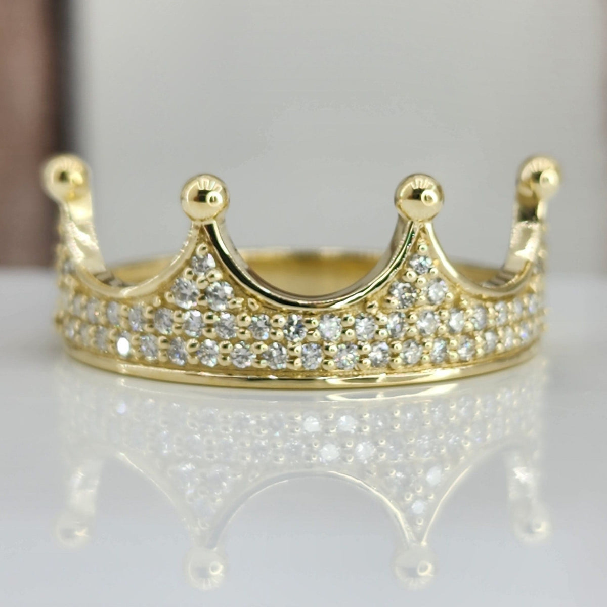 Diamond Crown Ring, 14k Solid Gold Princess Tiara Diamond Ring, Natural Unique Diamond Ring, Yellow Gold, Promise Ring