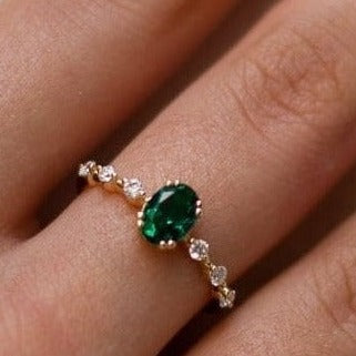 1 Carat Center Colombian Zambian Emerald Diamonds Engagement Ring for Wife to Be Oval Cut Unique Ring