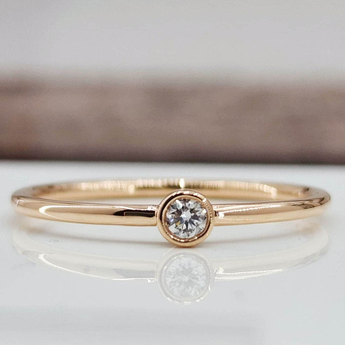 Round Lab Diamond Bezel Ring, F VS, 14K Gold, Promise Ring