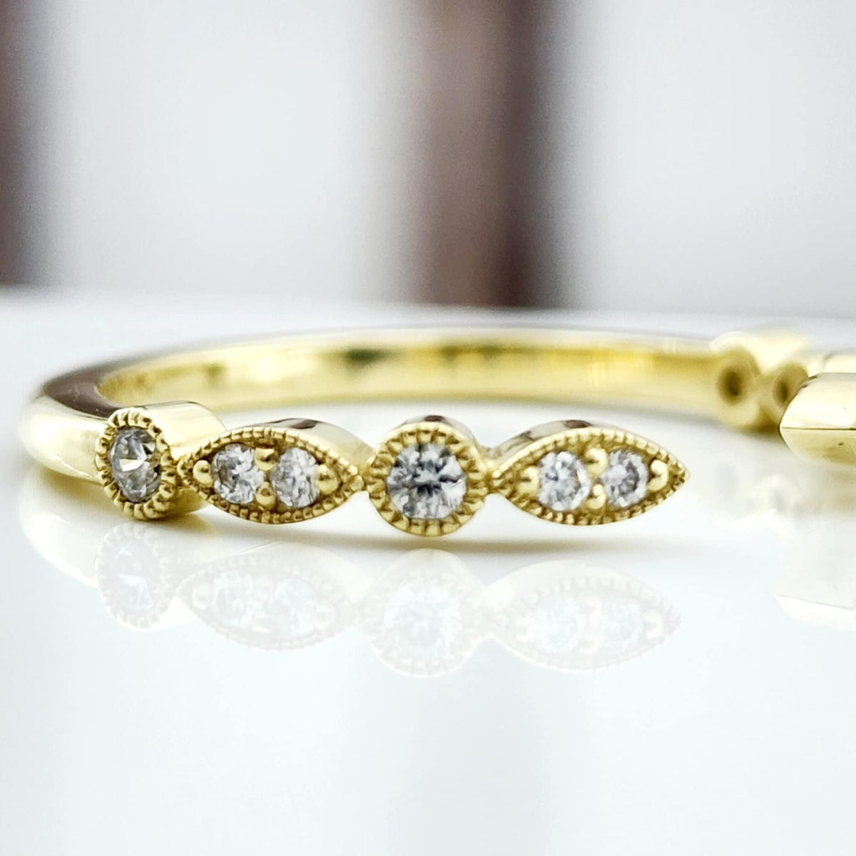 Vintage Diamond Open Wedding Band, 14K Gold, D-E VS